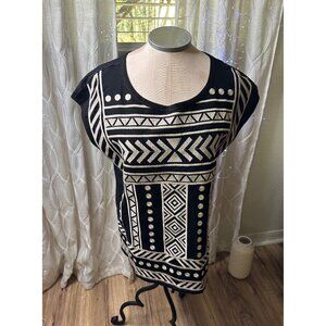Savanna Jane Womens L Aztec Embroidered Sleeveless Cotton Tunic Blouse Tribal